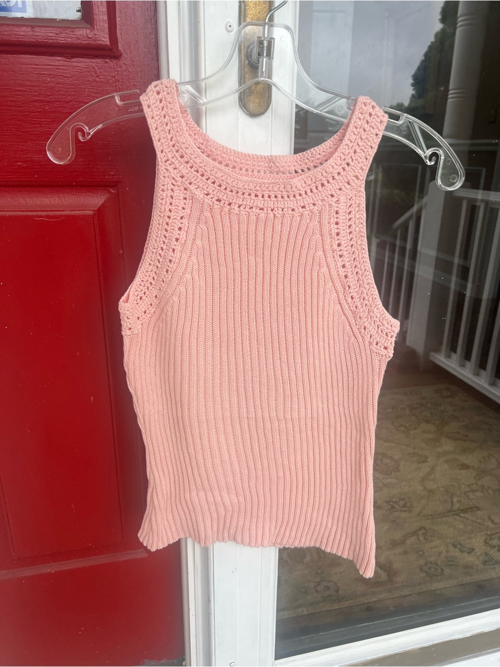 Light Pink Knit Crochet Tank Top